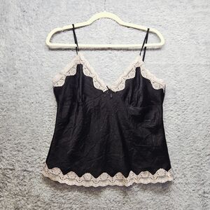No Boundaries Womens Black Cami Top Medium Lace Trim Y2K Coquette Silky
